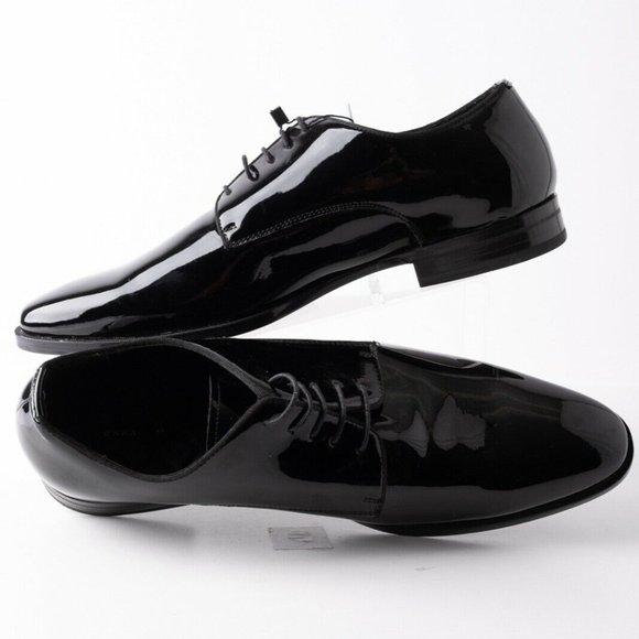 Zara Mens Black Derby Shoes Patent Finish Sz 12 45 - Picture 10 of 11